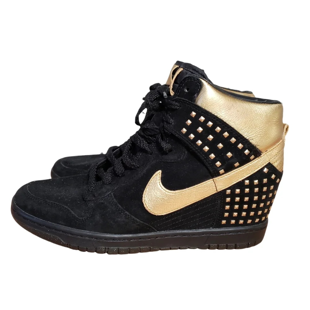 Nike Dunk Sky Hi Studded Hidden Wedge Sneakers Black Gold Metallic Studd… - Picture 3 of 11